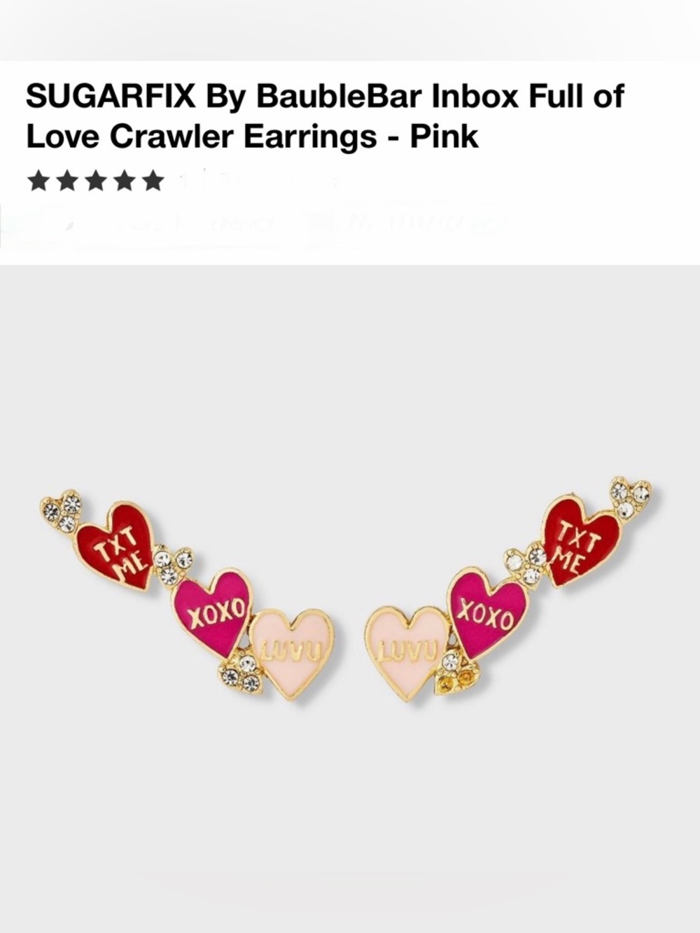 *new* SUGARFIX by BaubleBar Pink Multi-Heart Inbox Full of Love Crawler Earrings